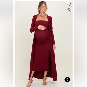 Pinkblush Long Sleeve Burgundy Maternity Dress and Cardigan S
